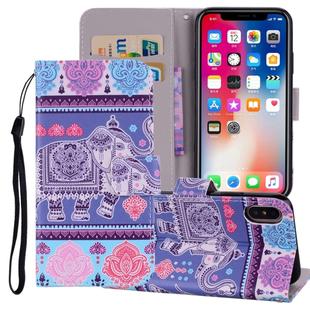 Elephant Pattern Colored Drawing Horizontal Flip Leather Case for  iPhone XS Max  6.5 inch, with Holder & Card Slots & Wallet & Lanyard 