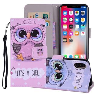 Cute Owl Pattern Colored Drawing Horizontal Flip Leather Case for  iPhone XS Max  6.5 inch, with Holder & Card Slots & Wallet & Lanyard 