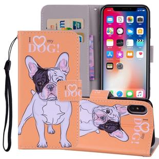 Hearted Dog Pattern Colored Drawing Horizontal Flip Leather Case for  iPhone XS Max  6.5 inch, with Holder & Card Slots & Wallet & Lanyard 