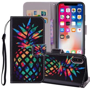 Colored Pineapple Pattern Colored Drawing Horizontal Flip Leather Case for  iPhone XS Max  6.5 inch, with Holder & Card Slots & Wallet & Lanyard 