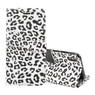 For iPhone XS Max Leopard Pattern Horizontal Flip Leather Case with Holder & Card Slots(White)