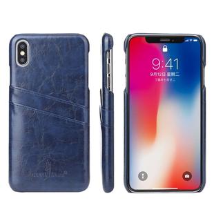 For iPhone XS Max Fierre Shann Retro Oil Wax Texture PU Leather Case with Card Slots(Blue)