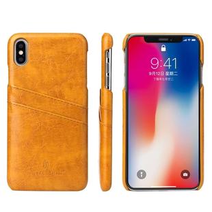 For iPhone XS Max Fierre Shann Retro Oil Wax Texture PU Leather Case with Card Slots(Yellow)
