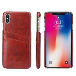 For iPhone XS Max Fierre Shann Retro Oil Wax Texture PU Leather Case with Card Slots(Brown)