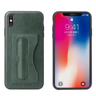 For iPhone XS Max Fierre Shann Full Coverage Protective Leather Case with Holder & Card Slot(Green)