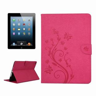 For iPad 4 Pressed Flowers Butterfly Pattern Horizontal Flip PU Leather Case with Magnetic Buckle & Holder & Card Slots & Wallet(Magenta)