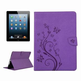 For iPad 4 Pressed Flowers Butterfly Pattern Horizontal Flip PU Leather Case with Magnetic Buckle & Holder & Card Slots & Wallet(Purple)