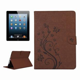 For iPad 4 Pressed Flowers Butterfly Pattern Horizontal Flip PU Leather Case with Magnetic Buckle & Holder & Card Slots & Wallet(Brown)