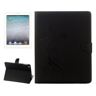 For iPad 4 Pressed Flowers Butterfly Pattern Horizontal Flip PU Leather Case with Magnetic Buckle & Holder & Card Slots & Wallet(Black)