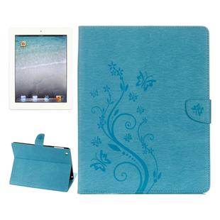 For iPad 4 Pressed Flowers Butterfly Pattern Horizontal Flip PU Leather Case with Magnetic Buckle & Holder & Card Slots & Wallet(Blue)