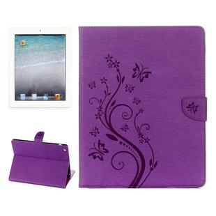 For iPad 4 Pressed Flowers Butterfly Pattern Horizontal Flip PU Leather Case with Magnetic Buckle & Holder & Card Slots & Wallet(Purple)