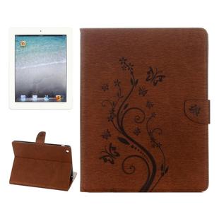 For iPad 4 Pressed Flowers Butterfly Pattern Horizontal Flip PU Leather Case with Magnetic Buckle & Holder & Card Slots & Wallet(Brown)