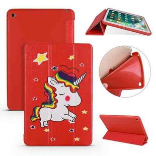 Unicorn Pattern Horizontal Flip PU Leather Case for iPad Mini 2019, with Three-folding Holder & Honeycomb TPU Cover
