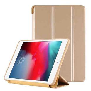 PU Plastic Bottom Case Foldable Deformation Left and Right Flip Leather Case with Three Fold Bracket & Smart Sleep for iPad mini 2019 (Gold)