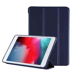 PU Plastic Bottom Case Foldable Deformation Left and Right Flip Leather Case with Three Fold Bracket & Smart Sleep for iPad mini 2019 (Blue)