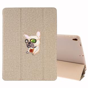 Embroidery Pattern Silk Texture Horizontal Flip Leather Case for iPad Air 2019 / Pro 10.5 inch, with Three-folding Holder & Sleep / Wake-up Function(Gold)