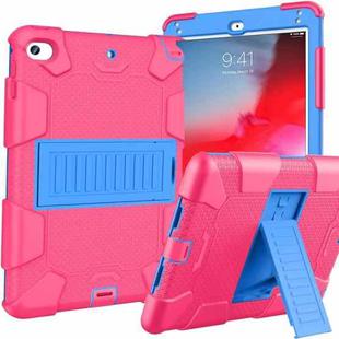 Shockproof Two-color Silicone Protection Shell for iPad Mini 2019 & 4, with Holder (Rose Red+Blue)