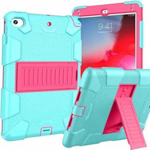Shockproof Two-color Silicone Protection Shell for iPad Mini 2019 & 4, with Holder (Mint Green+Rose Red) 