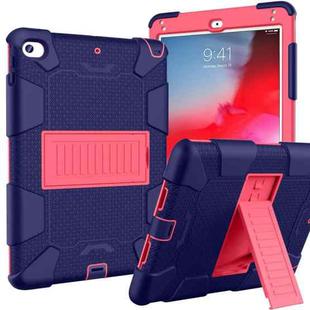 Shockproof Two-color Silicone Protection Shell for iPad Mini 2019 & 4, with Holder (Navy Blue+Rose Red) 
