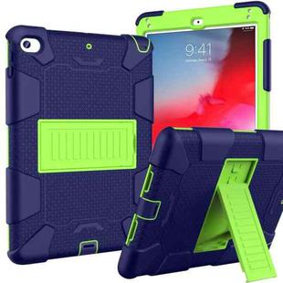Shockproof Two-color Silicone Protection Shell for iPad Mini 2019 & 4, with Holder (Navy Blue+Yellow-green) 