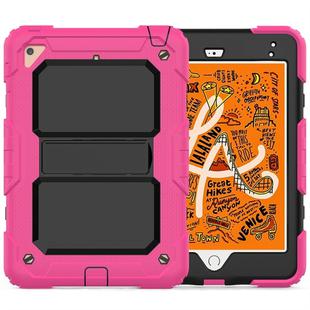 Shockproof PC + Silica Gel Protective Case for iPad Mini 2019 / Mini 4, with Holder & Shoulder Strap(Rose Red)