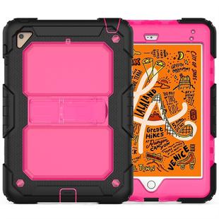 Shockproof Transparent PC + Silica Gel Protective Case for iPad Mini 2019 / Mini 4, with Holder & Shoulder Strap(Rose Red)
