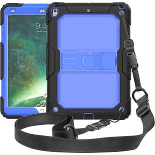 Shockproof Transparent PC + Silica Gel Protective Case for iPad Air (2019), with Holder & Shoulder Strap(Blue)