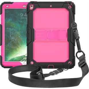 Shockproof Transparent PC + Silica Gel Protective Case for iPad Air (2019), with Holder & Shoulder Strap(Rose Red)