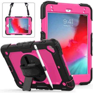 Shockproof Black Silica Gel + Colorful PC Protective Case for iPad Mini 2019 / Mini 4, with Holder & Shoulder Strap & Hand Strap & Pen Slot(Rose Red)