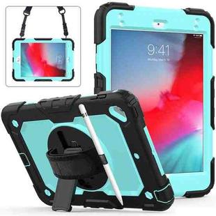 Shockproof Black Silica Gel + Colorful PC Protective Case for iPad Mini 2019 / Mini 4, with Holder & Shoulder Strap & Hand Strap & Pen Slot(Baby Blue)