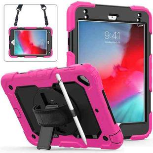Shockproof Colorful Silica Gel + PC Protective Case for iPad Mini 2019 / Mini 4, with Holder & Shoulder Strap & Hand Strap & Pen Slot(Rose Red)