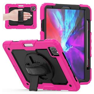 For iPad Pro 11 inch (2018) / Pro 11 inch (2020) Shockproof Colorful Silica Gel + PC Protective Tablet Case with Holder & Shoulder Strap & Hand Strap & Pen Slot(Rose Red)