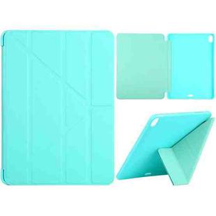 Millet Texture PU+ Silicone Full Coverage Leather Case with Multi-folding Holder for iPad Air (2020) 10.9 inch (Blue Green)