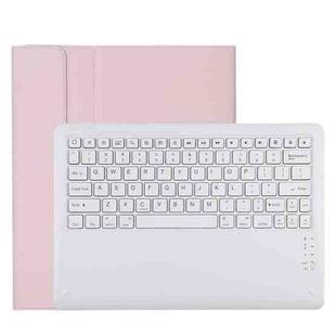T129 Detachable Bluetooth White Keyboard Microfiber Leather Tablet Case for iPad Pro 12.9 inch (2020), with Holder (Pink)