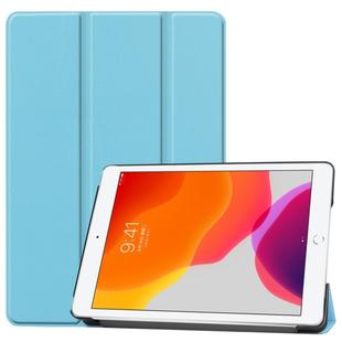 For iPad 10.2 Custer Texture Horizontal Flip Smart PU Leather Case with Sleep / Wake-up Function & Three-folding Holder (Sky Blue)