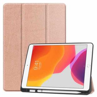 For iPad 10.2 2021 / 2020 / 2019 Custer Texture Horizontal Flip Smart TPU Leather Case with Sleep / Wake-up Function & Three-folding Holder & Pen Slot(Rose Gold)