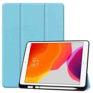 For iPad 10.2 2021 / 2020 / 2019 Custer Texture Horizontal Flip Smart TPU Leather Case with Sleep / Wake-up Function & Three-folding Holder & Pen Slot(Sky Blue)