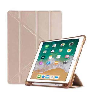 Multi-folding Shockproof TPU Protective Case for iPad 9.7 (2018) / 9.7 (2017) / air / air2, with Holder & Pen Slot(Gold)