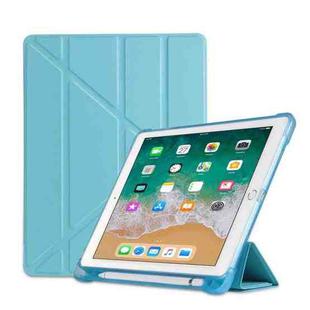 Multi-folding Shockproof TPU Protective Case for iPad 9.7 (2018) / 9.7 (2017) / air / air2, with Holder & Pen Slot(Sky Blue)