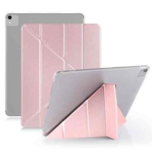 Multi-folding Shockproof  PC + PU Leather Protective Case for iPad Pro 12.9 2018 / 2020, with Holder & Sleep / Wake-up Function(Rose Gold)