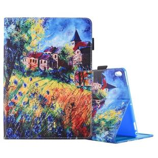 For iPad Pro 10.5 inch Painted Village Pattern Horizontal Flip Leather Case with 3 Gears Holder & Card Slots