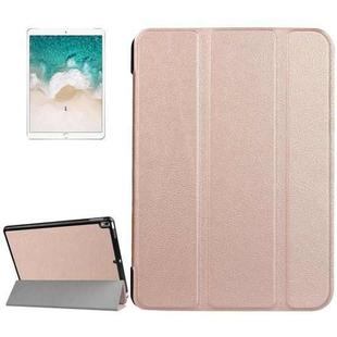 For iPad Pro 10.5 inch PU Litchi Texture 3-folding Smart Case Clear Back Cover with Holder(Rose Gold)