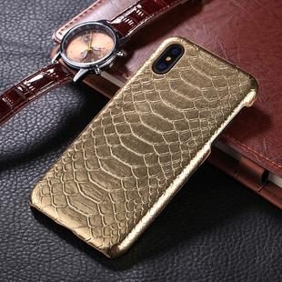 For iPhone X / XS Snake Skin Texture Paste Protective Back Cover Case(Gold)