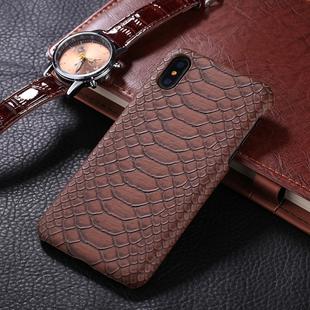 For iPhone X / XS Snake Skin Texture Paste Protective Back Cover Case(Brown)