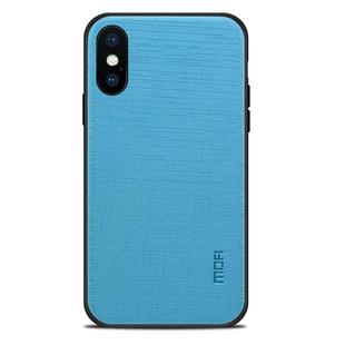 For iPhone X MOFI Anti-slip Full Coverage PC + TPU + Cloth Protective Back Cover Case(Blue)