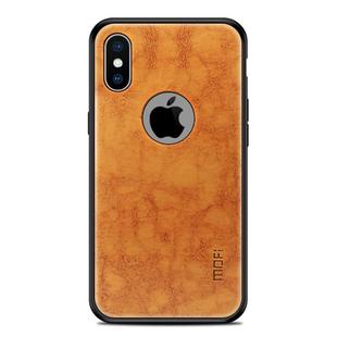 For iPhone X MOFI Shockproof PC+TPU+PU Leather Protective Back Case(Light Brown)
