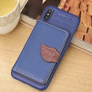 For iPhone X / XS Leaf Style Magnetic Leather Case  with Holder & Card Slots & Wallet & Photo Frame (Dark Blue)