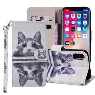 Cat In The Mirror Pattern Colored Drawing Horizontal Flip Leather Case for iPhone X / XS, with Holder & Card Slots & Wallet & Lanyard