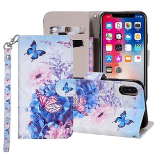Butterfly Flower Pattern Colored Drawing Horizontal Flip Leather Case for iPhone X / XS, with Holder & Card Slots & Wallet & Lanyard