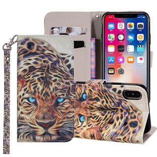 Leopard Pattern Colored Drawing Horizontal Flip Leather Case for iPhone X / XS, with Holder & Card Slots & Wallet & Lanyard